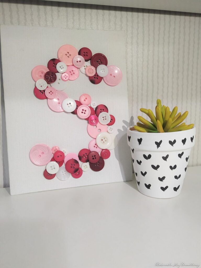 6 Easy Valentines Day Canvas Ideas To DIY This Year Practical Whimsy   Diy Button Monogram Rekindle My Dwelling 768x1024 